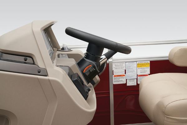 Slide: The Image of 2024 Sun Tracker Party Barge 22 XP3 steering console and captain's chair. - 30