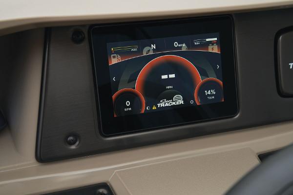 Slide: The Image of Dashboard display of the 2024 Sun Tracker Party Barge 22 XP3 pontoon boat. - 34