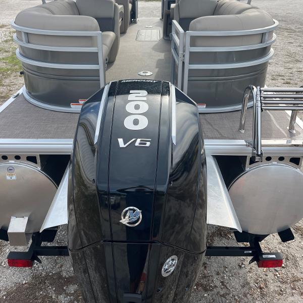 Slide: The Image of 2024 Sun Tracker Party Barge 22 XP3 with Mercury 200 V6 outboard motor. - 4