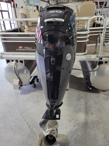 Slide: The Image of 2023 Sun Tracker SportFish 20 DLX pontoon boat with Mercury outboard motor. - 8