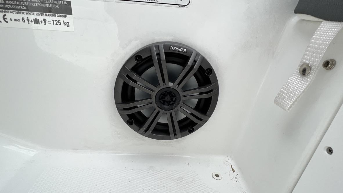 Slide: The Image of 2021 Tahoe T16 boat with Kicker marine speaker. - 15