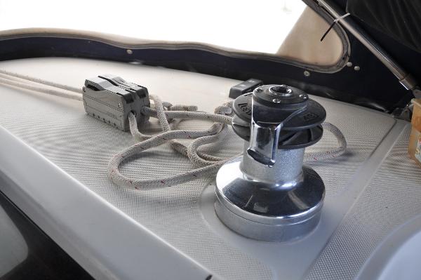 Slide: The Image of Winch and rope system on 1988 Tayana 52 sailboat deck. - 15