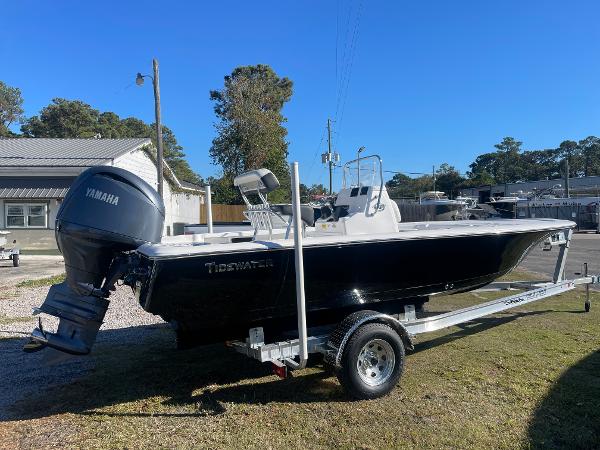 Slide: The Image of 2024 Tidewater 1910 Bay Max boat on trailer with Yamaha outboard motor. - 4