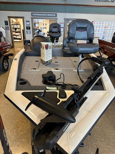 Slide: The Image of 2024 Tracker Pro Team 175 TF fishing boat on display in showroom. - 1