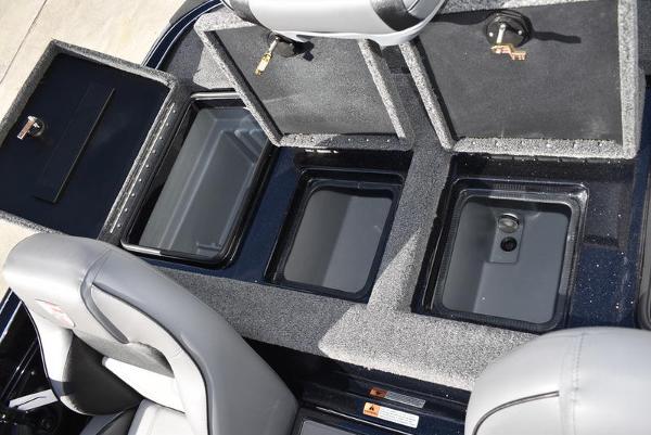 Slide: The Image of 2024 Triton 18 TrX boat storage compartments and seating. - 3