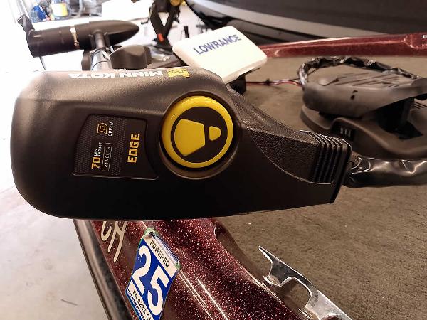 Slide: The Image of Minn Kota Edge trolling motor on 2001 Triton TR186 sc boat deck. - 7
