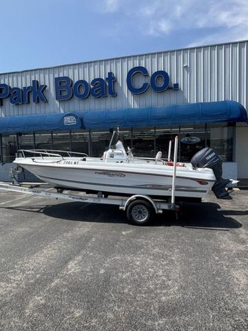 Slide: The Image of 2002 Triumph 190 Bay boat on trailer at Park Boat Co. dealership. - 1