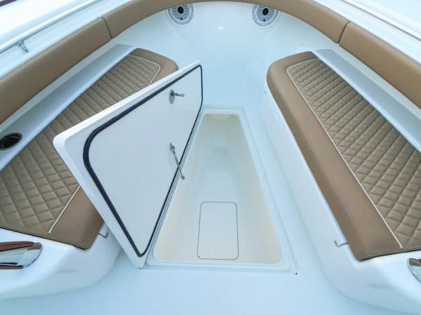 Slide: The Image of 2025 Valhalla Boatworks V-37 interior seating and storage compartment. - 36