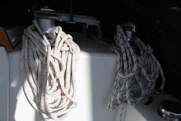 Slide: The Image of Coiled ropes on a 1996 Valiant 42 sailboat. - 22