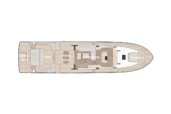 Slide: The Image of Top view layout of 2026 Van der Valk LeVen 90 yacht, featuring sports deck, lanai, dining room, great room, foredeck. - 29