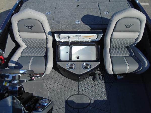 Slide: The Image of 2024 Vexus VX20 boat interior with two cushioned seats and a central console. - 8