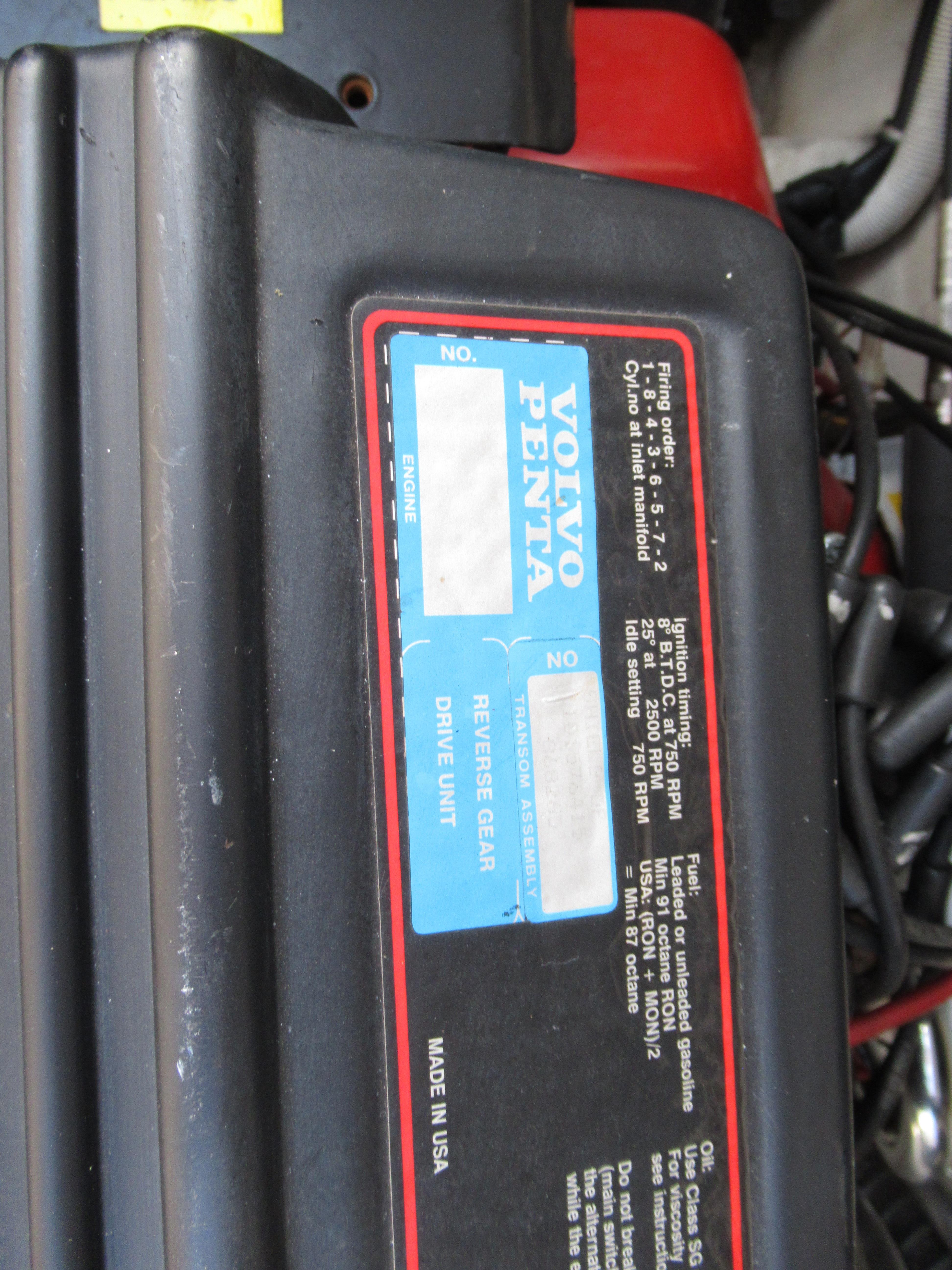 Slide: The Image of 1990 Wellcraft 23 NOVA engine with Volvo Penta label and specifications. - 9