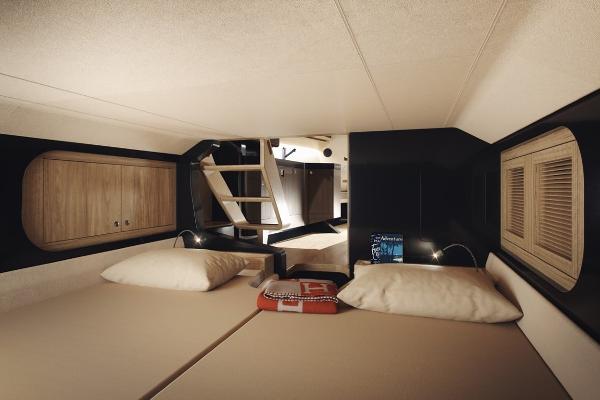 Slide: The Image of 2024 Windy SRL/SR60 yacht interior cabin with twin beds and modern design. - 12