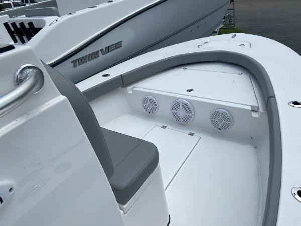 Slide: The Image of 2023 Xplor x24 Andros boat interior with seating and speakers. - 4