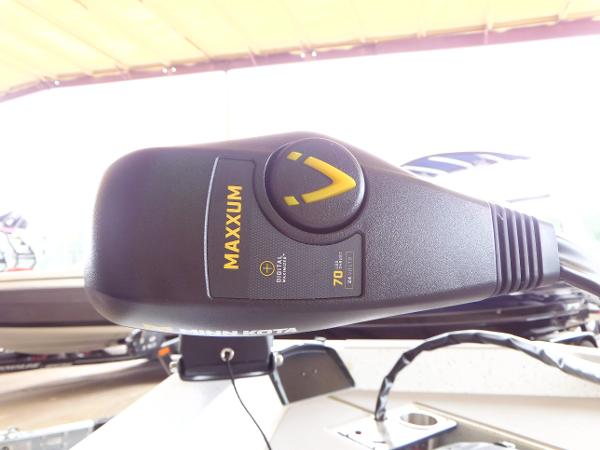 Slide: The Image of Close-up of a 2023 Xpress H17 boat's Minn Kota Maxxum trolling motor. - 2