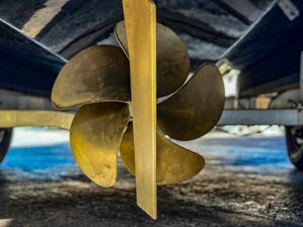 Slide: The Image of Close-up of X Shore Eelex 8000 2023 boat propeller. - 12