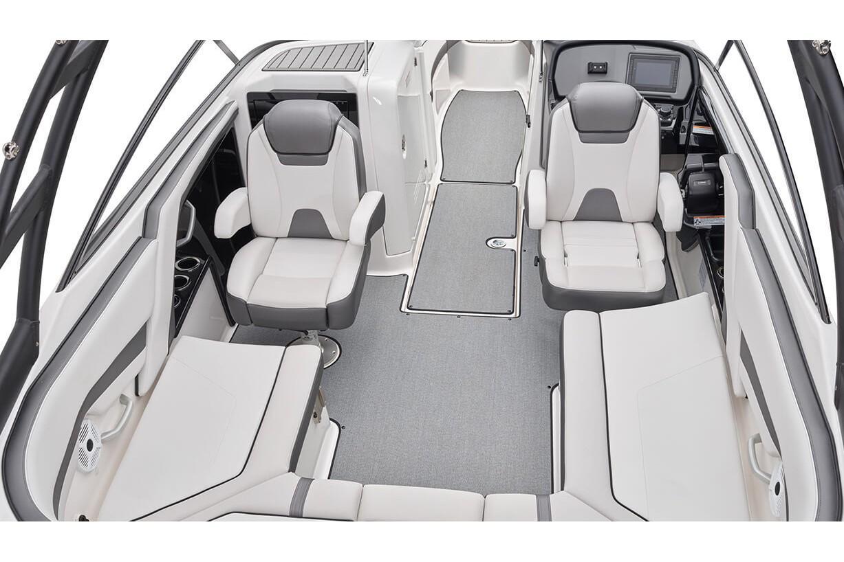 Slide: The Image of 2019 Yamaha Boats AR240 interior with modern seating and sleek design. - 24