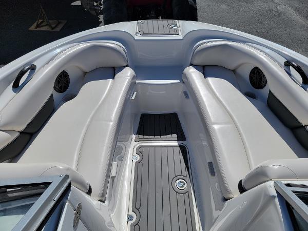 Slide: The Image of 2007 Yamaha Boats SX210 interior with sleek seating and modern design. - 10