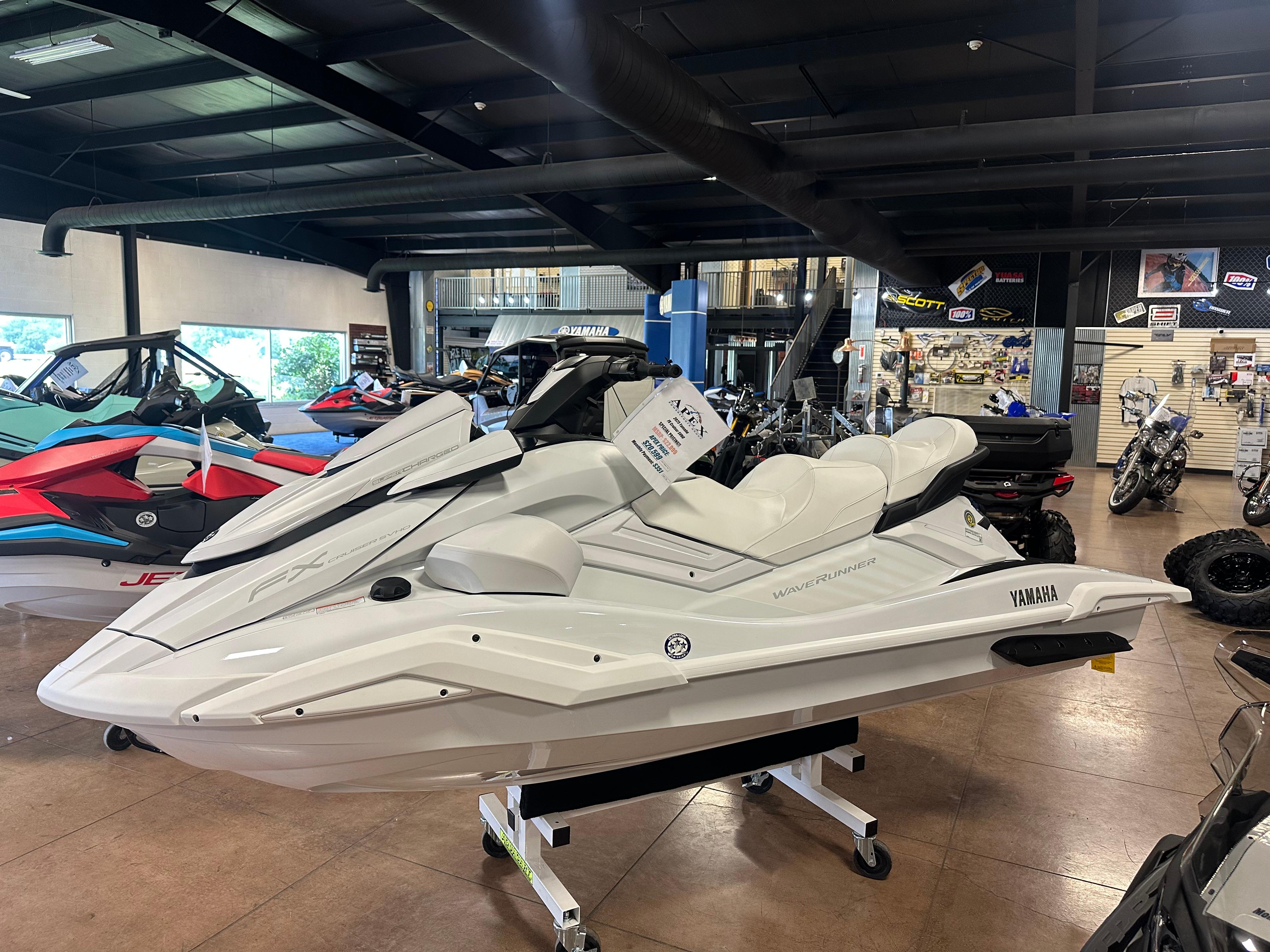 The Image of 2025 Yamaha WaveRunner FX Cruiser SVHO displayed in a showroom. - 1