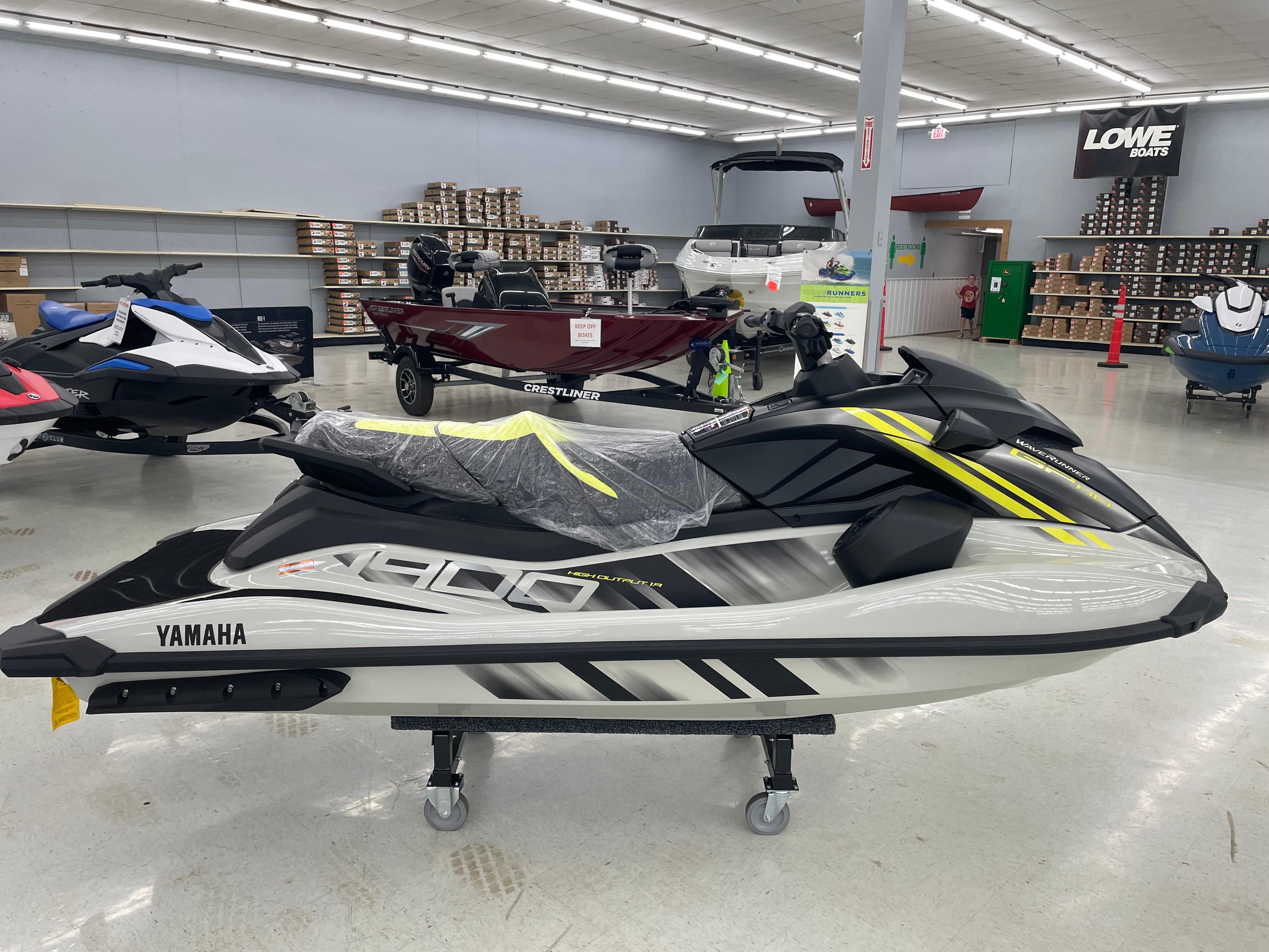 Slide: The Image of 2025 Yamaha WaveRunner GP HO jet ski displayed in showroom. - 0