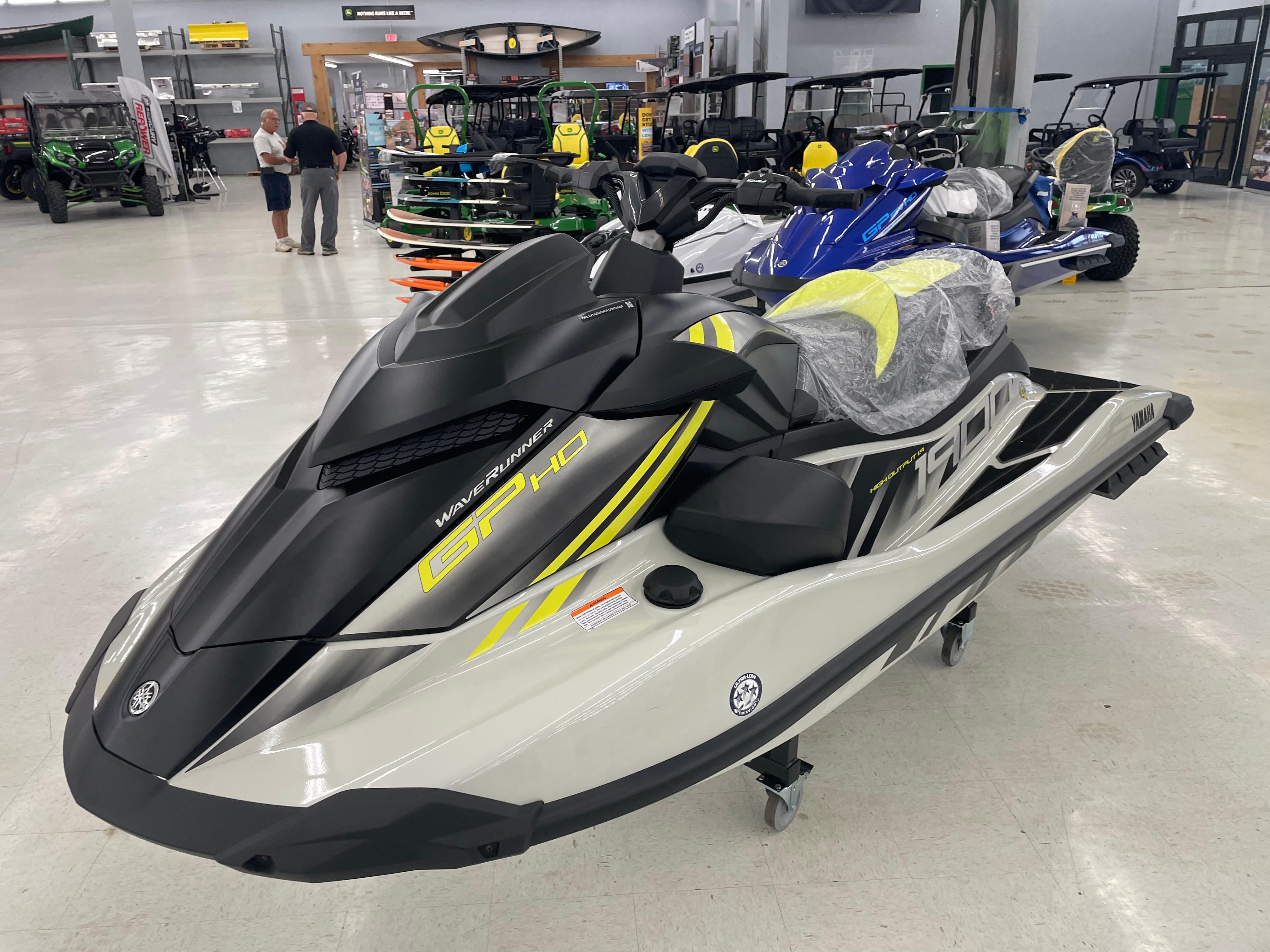 Slide: The Image of 2025 Yamaha WaveRunner GP HO jet ski displayed in a showroom. - 3