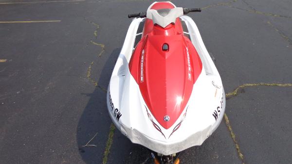 Slide: The Image of 2005 Yamaha WaveRunner VX 110 Sport, red and white jet ski, front view. - 5