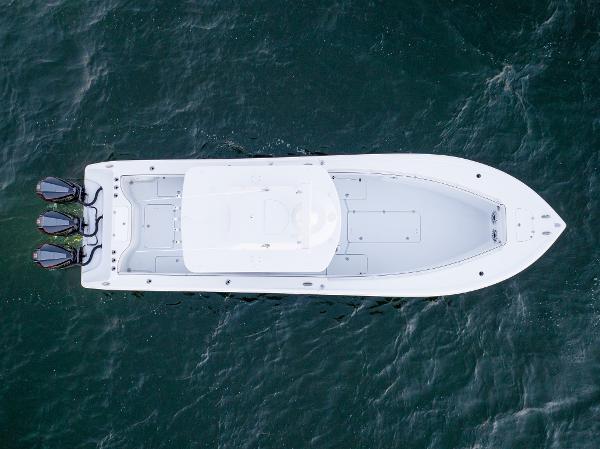 Slide: The Image of Aerial view of 2023 Yellowfin 34 boat on open water. - 11