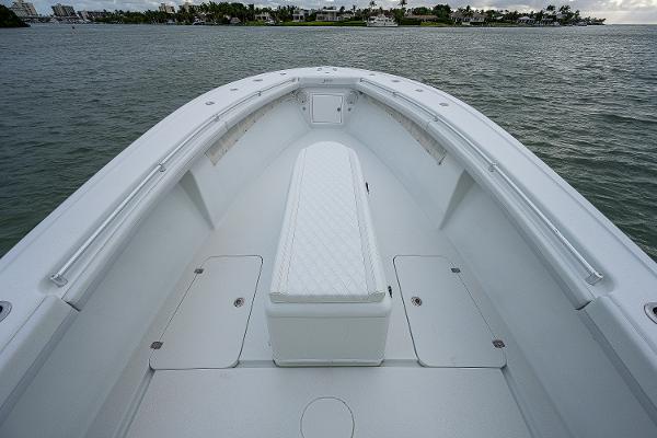 Slide: The Image of 2009 Yellowfin 36 boat bow with seating and storage compartments. - 6