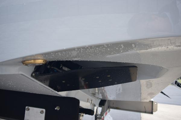 Slide: The Image of Close-up of the 2024 Yellowfin 42 boat hull and transducer. - 11