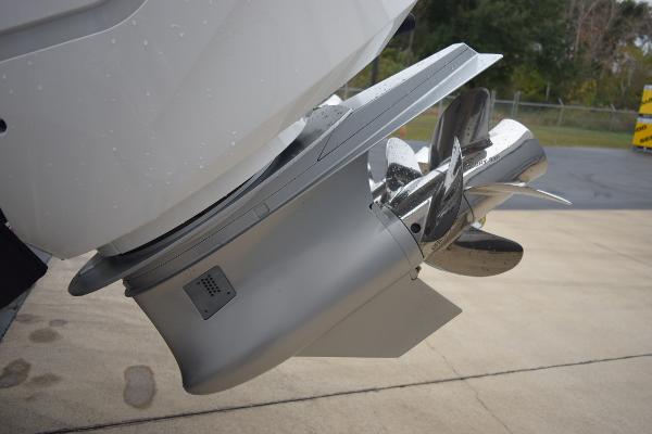 Slide: The Image of Close-up of a 2024 Yellowfin 42 boat's outboard motor propeller. - 7